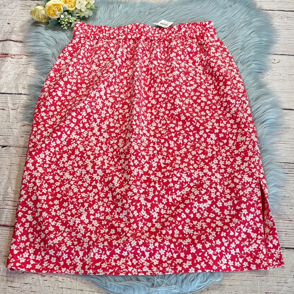 NWT J. Crew Factory Red White Floral Pull-On Skirt sz S